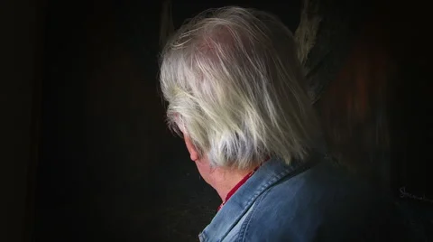 Artist reflects while looking out window drinking whiskey Vidéo 45433831