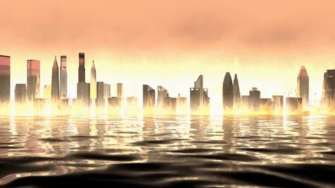 Artist rendering, burning city view background. 動画素材 70704760