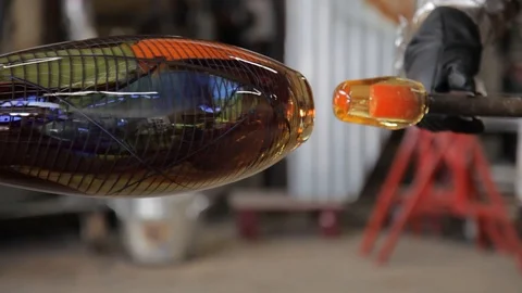 Artist Sculpting at Glass Blowing Studio... | Stock Video | Pond5