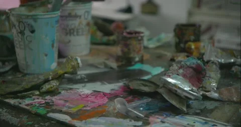 Artist Studio - messy table Stock Footage 166478541
