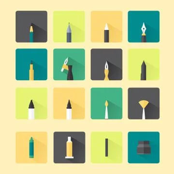 Artist tools flat long shadow design Stock Illustration