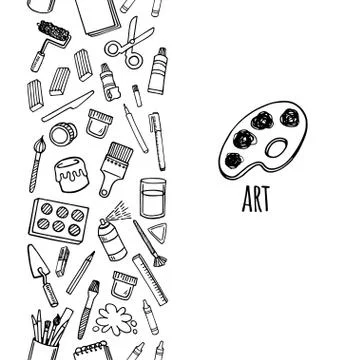 Artist tools sketch hand drawn vertical banner Stock Illustration