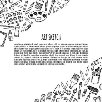 Artist tools sketch hand drawn banner vector Stock Illustration