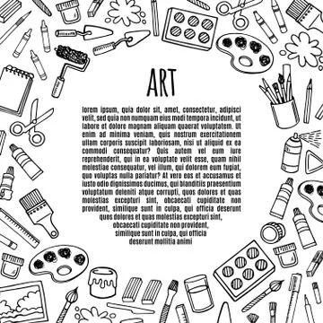 Artist tools sketch hand drawn frame vector. Stock Illustration
