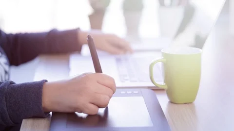 Artist using drawing tablet Video stock 97234675