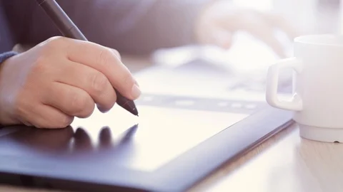 Artist using drawing tablet Video stock 97234782