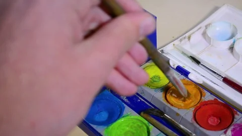 Artist using Watercolors Stock Footage 82203673