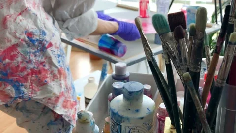 Artist at work at her studio dolly in shot Stock Footage 270747796