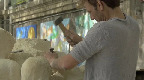 Artist at work near the Danube Canal in Vienna Stock Footage 59583980