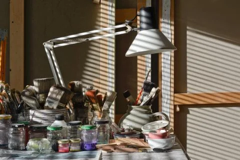 Artist work table Stock Photos