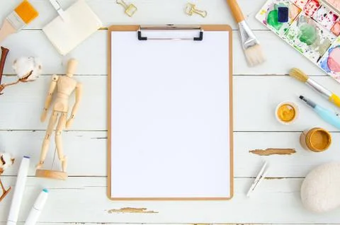Artist workspace background concept, creative art work accessory colorful Stock Photos