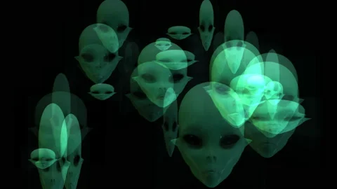 Artistic 3D Animation of Alien Heads Stock Footage 148263137