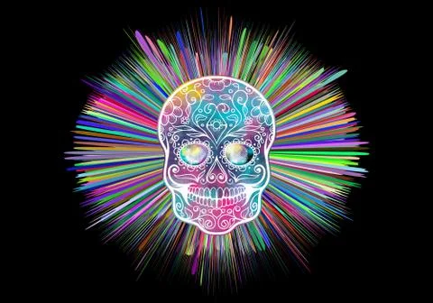 Artistic 3d computer generated illustration of a multicolored rays with an ab Stock Illustration