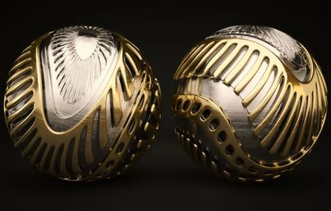 Artistic 3d computer generated rendering illustration of two golden balls on  Stock Illustration