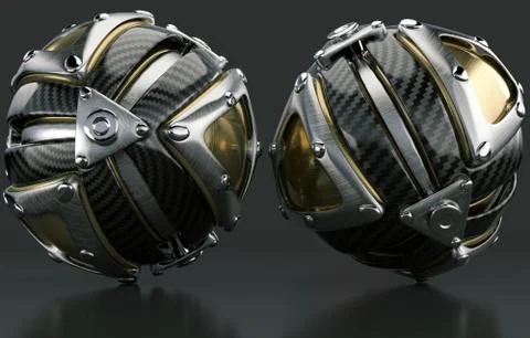 Artistic 3d computer generated rendering illustration of two modern futuristi Stock Illustration