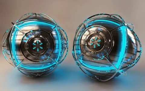 Artistic 3d computer generated rendering illustration of two artwork shaped a Stock Illustration