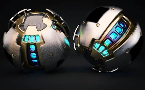 Artistic 3d computer generated rendering illustration of two artwork shaped a Stock Illustration