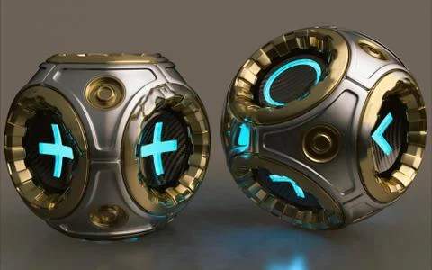 Artistic 3d computer generated rendering illustration of two futuristic moder Stock Illustration