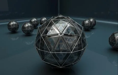 Artistic 3d computer generated rendering illustration of unique set of balls  Stock Illustration