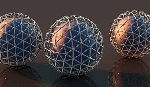Artistic 3d computer generated rendering illustration of digital balls on an  Stock Illustration