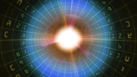 An artistic 3d illustration of a black binary portal having a glowing grid of Stock Illustration