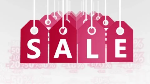 Artistic 3d illustration of four rows of retro red sales tags put in lines in Stock Illustration