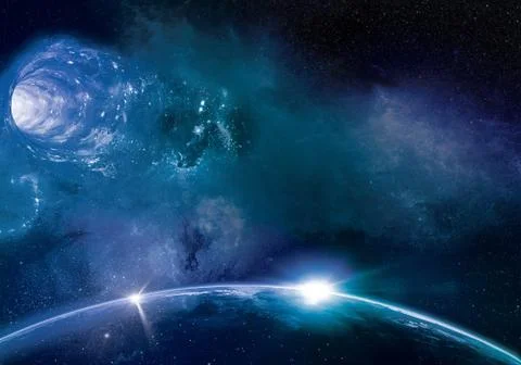 Artistic 3d illustration of the singularity of massive wormhole Stock Illustration