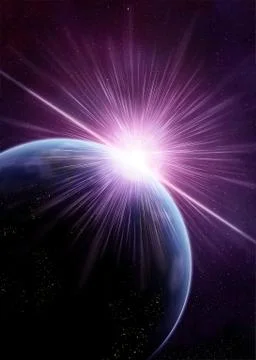Artistic 3d rendering illustration of an asteroid hitting a planet Stock Illustration