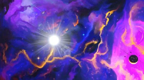 Artistic 3d rendering illustration of bright star in a multicolored nebula sp イラスト素材