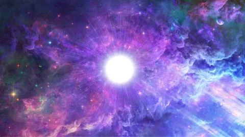 Artistic 3d rendering illustration of powerful star in a multicolored nebula  Stock Illustration