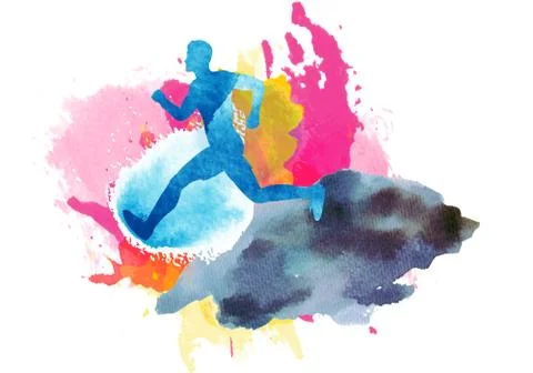 Artistic abstract 3d rendering illustration of a colorful splash of man runni Stock Illustration