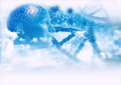 Artistic Abstract Artificial Intelligence Concept Art With DNA On A White Bac Stock Illustration