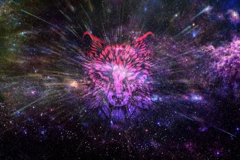 Artistic Abstract Digital Wolf Into a Dark Theme Smooth Galaxy Background Stock Photos
