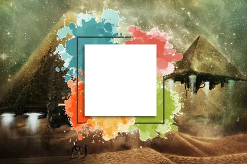 Artistic Abstract Flying Alien Pyramids Of Egypt As A Spaceship With A Placeh Stock Illustration
