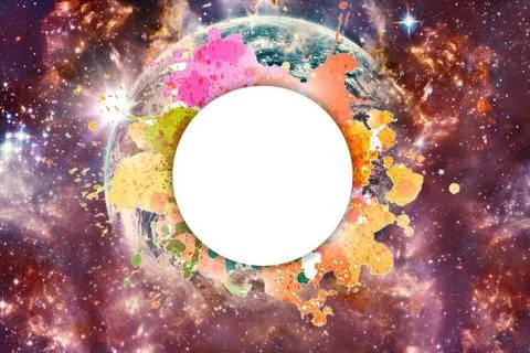 Artistic Abstract Galactic Multicolored Nebula Galaxy With Earth In It And A  Stock Illustration