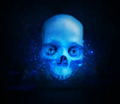 Artistic Abstract No Jaw Devil Skull Mask on an Abstract Network Background Stock Illustration