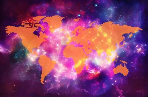 Artistic Abstract Orange World Map On A Smooth Galaxy Background Stock Illustration