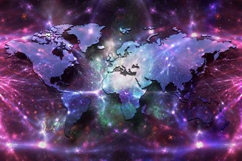 Artistic Abstract Orange World Map On A Smooth Galaxy Background Stock Illustration