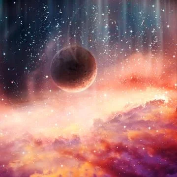 Artistic Abstract Planet Falling Into A Smooth Colorful Galaxy Artwork Backgr Stock Illustration