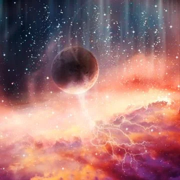 Artistic Abstract Planet Falling Into A Smooth Colorful Galaxy Artwork Backgr Stock Illustration