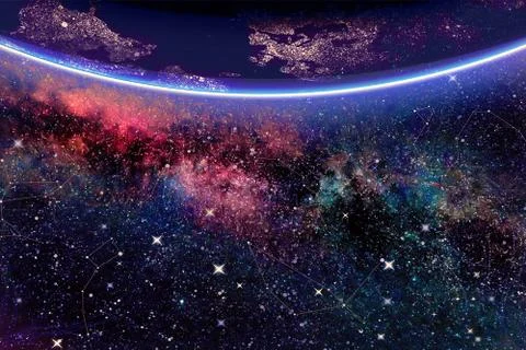 Artistic Abstract Purple Planet in A Dramatic Multicolored Nebula Galaxy Back Stock Illustration