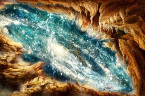Artistic Abstract Smooth Artwork Surrounding A Galaxy View In Background Stock Illustration