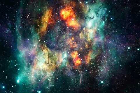 Artistic Abstract Supernova Explosions In A Multicolored Glowing Nebula Galax Stock Illustration