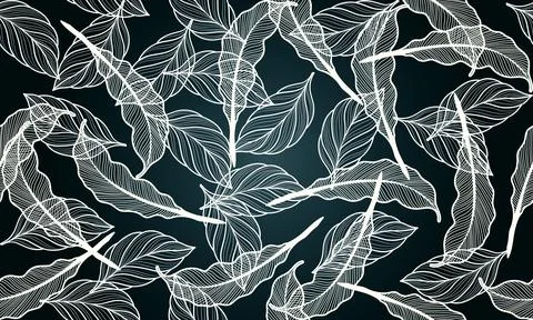Artistic abstract tropical white leaves seamless line pattern texture. Stock Illustration