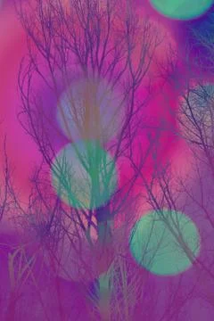 Artistic background with bare trees and colorful bokeh Stock Illustration