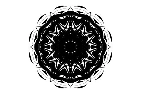 Artistic Black White Mandala Circular Sketch Stock Illustration