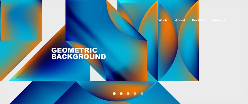 Artistic blue and orange pattern with squares and circles on aqua background Stock Illustration