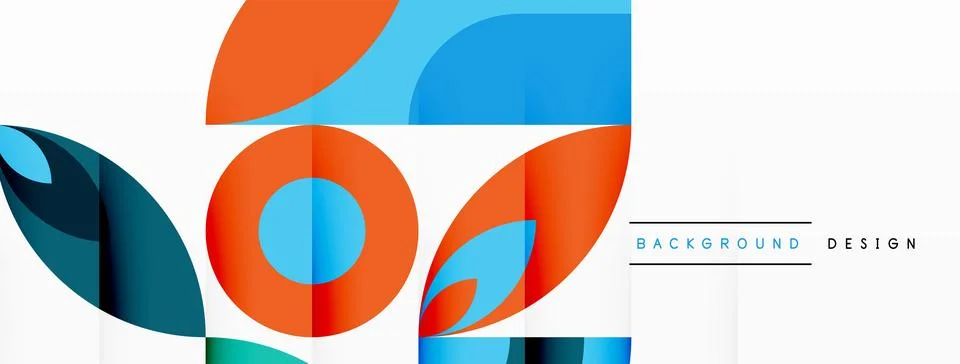 Artistic Blue circle pattern on a white background with leaves and rectangles Illustrazione stock