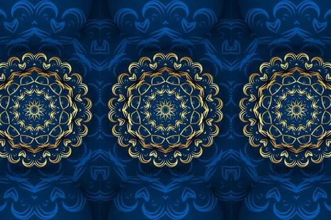 Artistic Blue Mandala Background With Symmetrical Geometric Ornament 库存插图