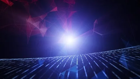Artistic blue red digital lines data travel loop motion background Stock Footage 345064804